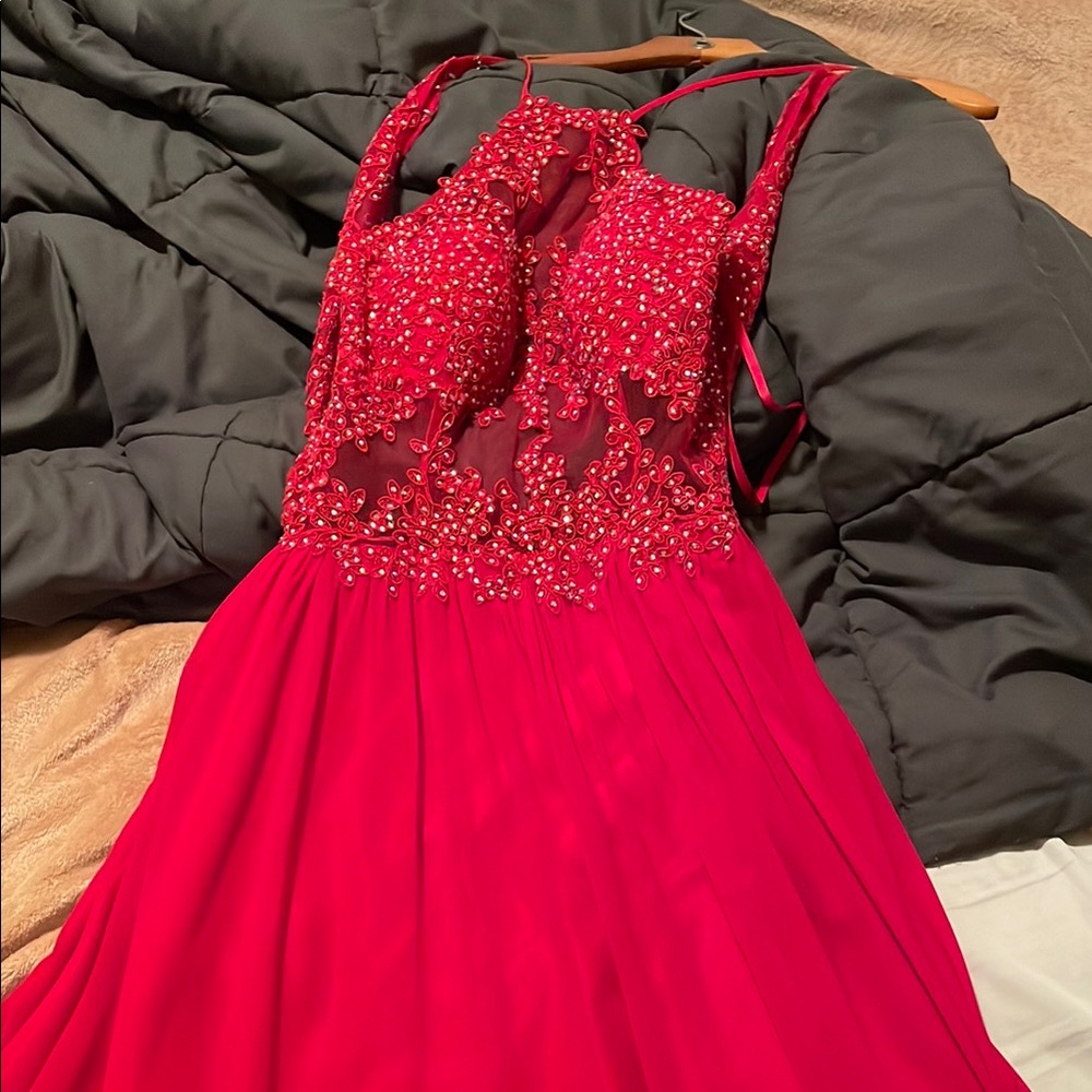 Elegant Red Beaded Gown